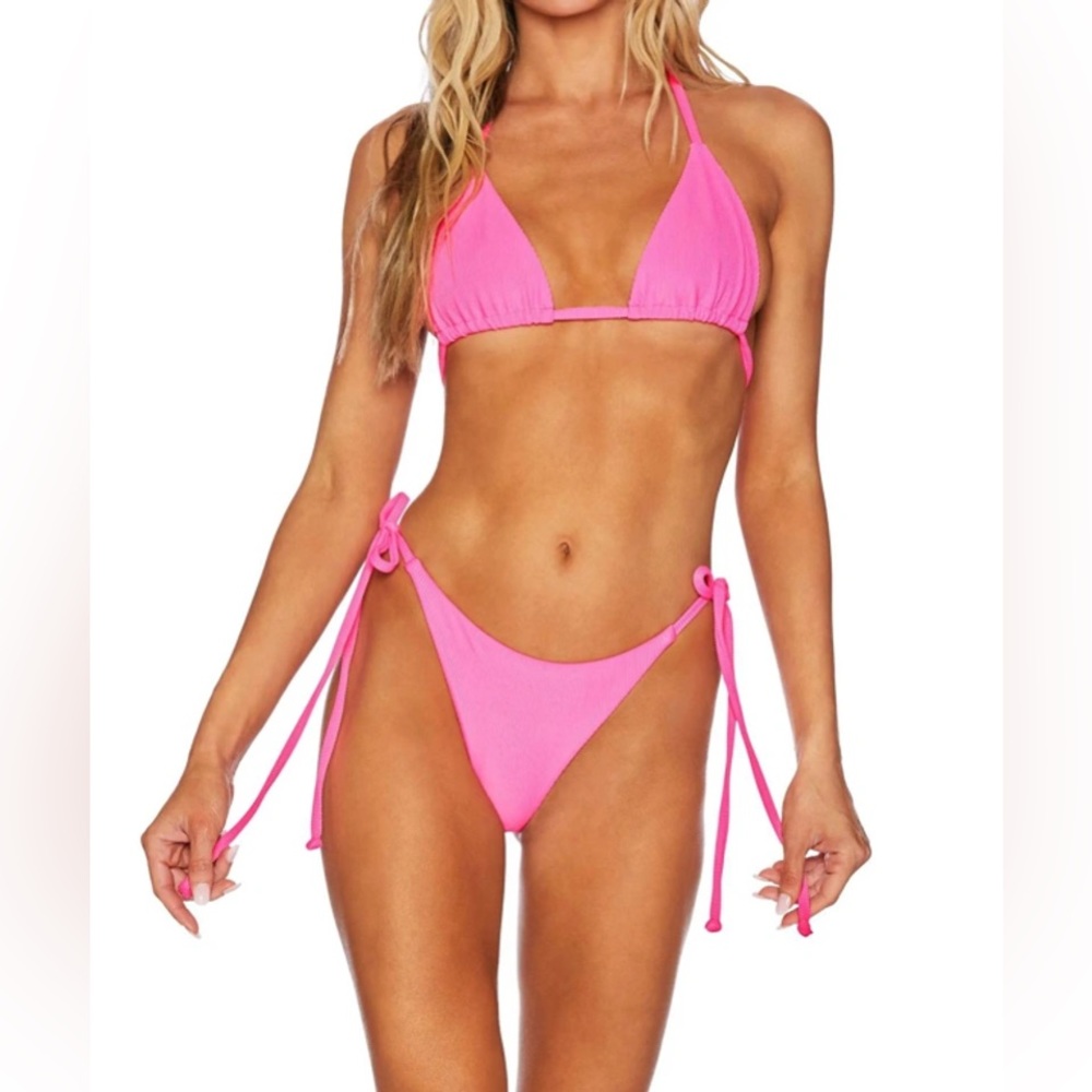 BEACH RIOT String Bikini Top Ribbed Neon Pink - Small - NWOT